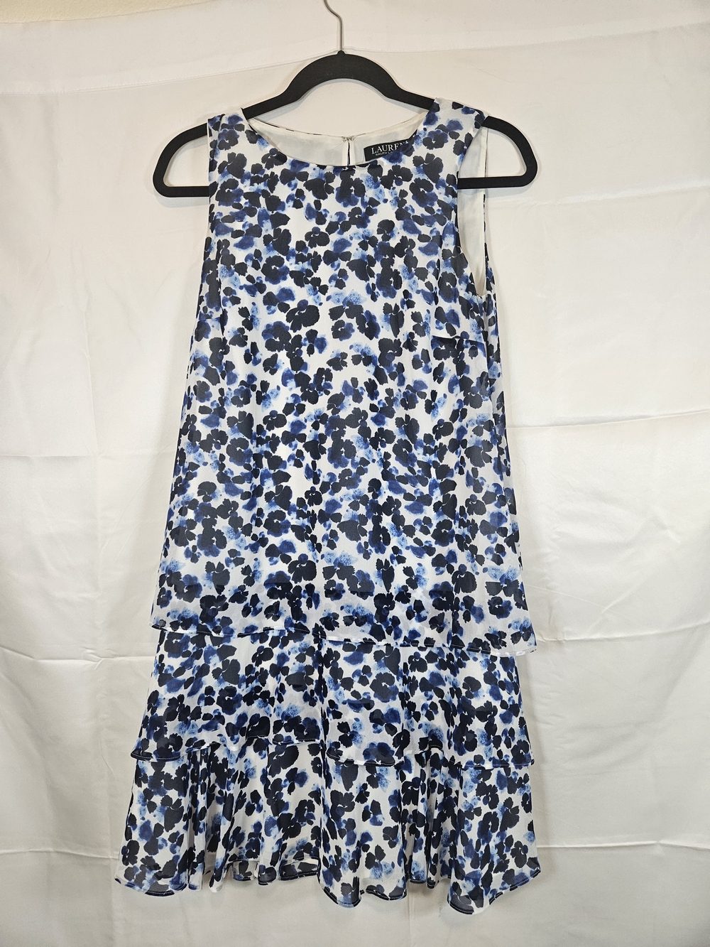 Lauren Ralph Lauren Black Label Blue and White Floral Tiered Maxi Dress Size 4